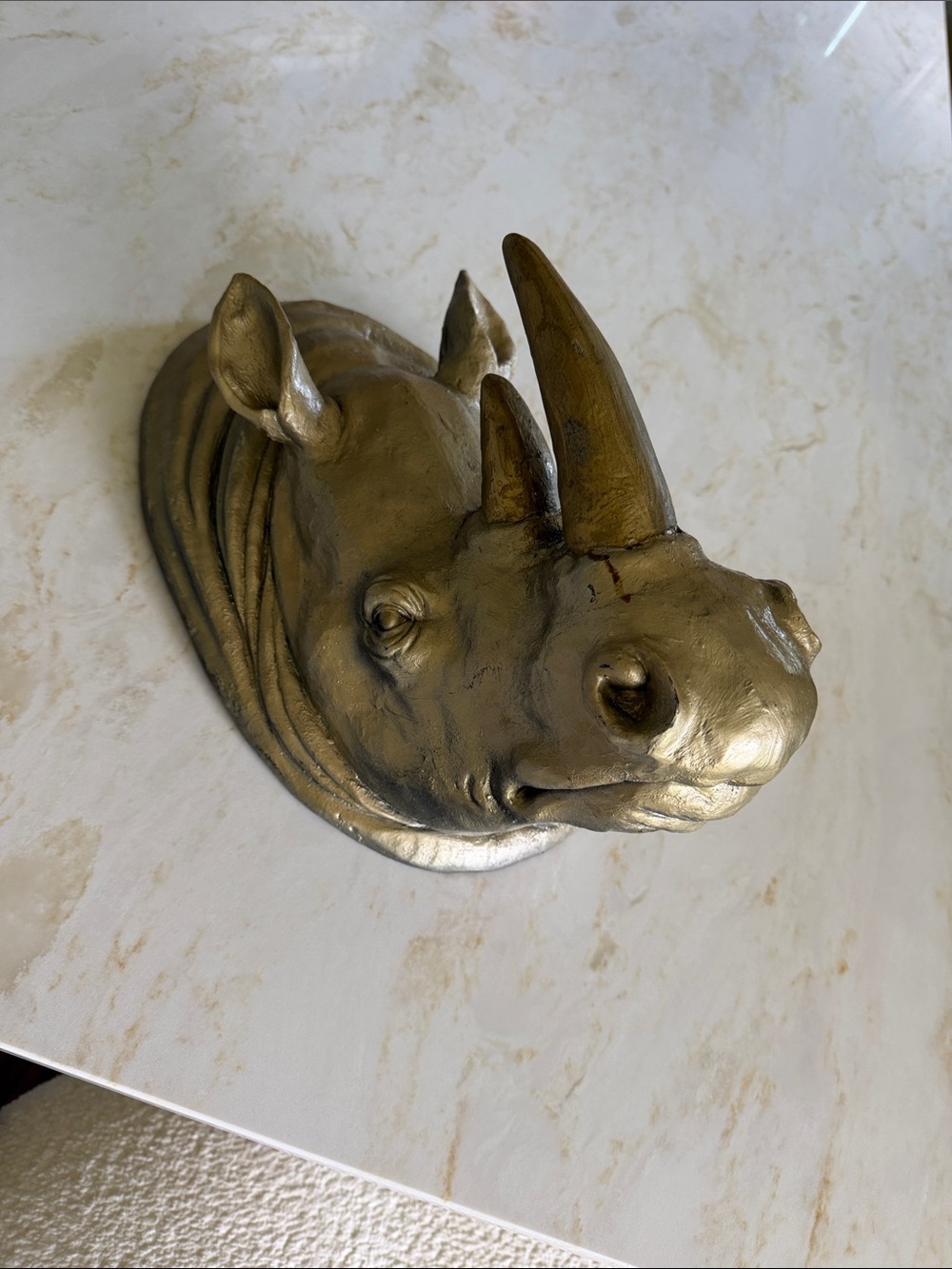 Metallic Gold Rhino Head Wall Art - Modern Home Sculpture